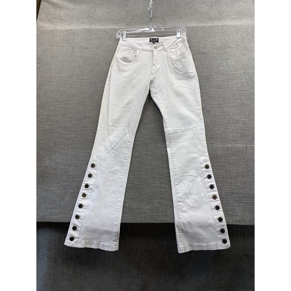 A.Z.I New York Bell Bottom Button Jeans Womens 6 White Denim Stretch Casual Wear